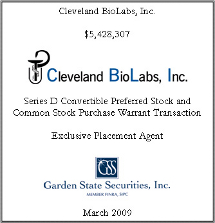 GSS Capital Group selected transaction — Cleveland · Biolabs · Tombstone