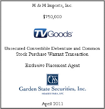 GSS Capital Group selected transaction — H&h · Imports · Inc. · 2011 · Tombstone