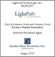 GSS Capital Group selected transaction — Lightpath · Technologies · 2009 · Tombstone
