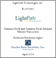 GSS Capital Group selected transaction — Lightpath · Technologies · 2010 · Tombstone