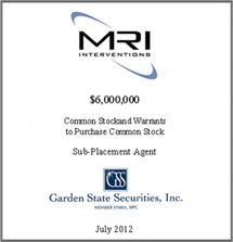 GSS Capital Group selected transaction — Mri · Interventions · Inc · Tombstone · 2012