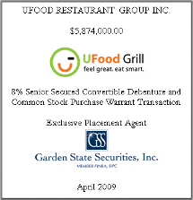 GSS Capital Group selected transaction — Ufood · 2009 · Tombstone