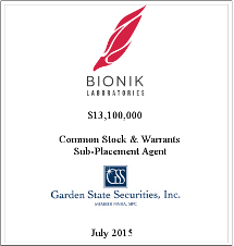 GSS Capital Group selected transaction — Bionik