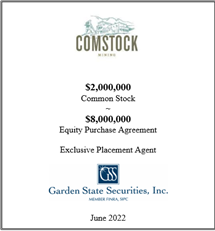 GSS Capital Group selected transaction — Comstock · Jun2022