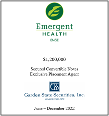 GSS Capital Group selected transaction — Emergent · Jundec2022
