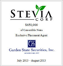 GSS Capital Group selected transaction — Stevia · July · Aug2013